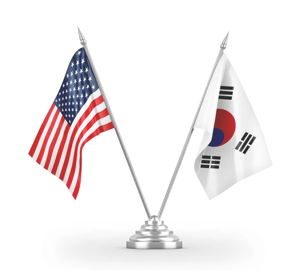 South Korea and United States table flags isolated on white 3D rendering — Stock Photo, Image
