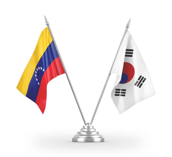 South Korea and Venezuela table flags isolated on white 3D rendering — ストック写真