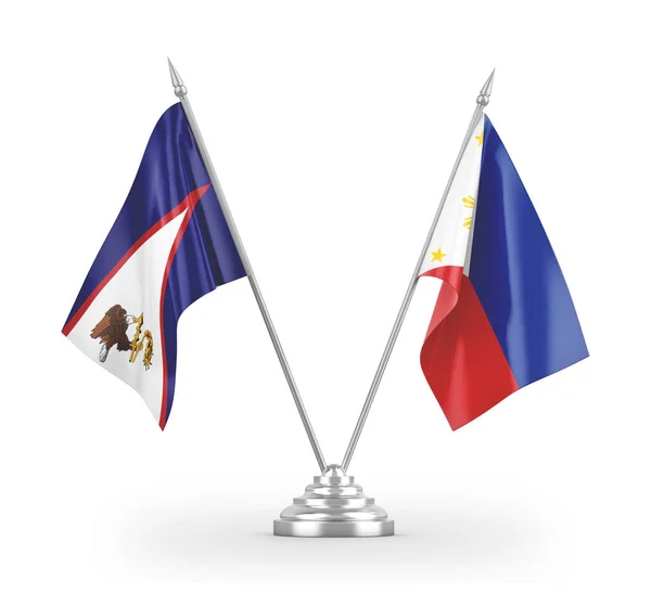 Filippijnen en Amerikaans-Samoa tafelvlaggen geïsoleerd op witte 3d rendering — Stockfoto
