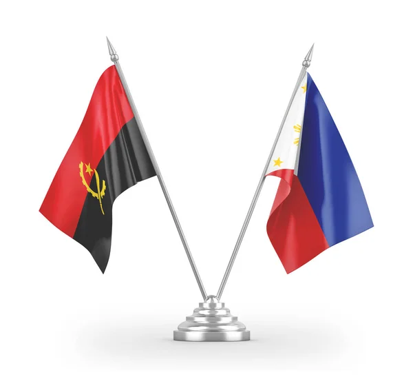 Filippijnen en Angola tafelvlaggen geïsoleerd op witte 3d-rendering — Stockfoto