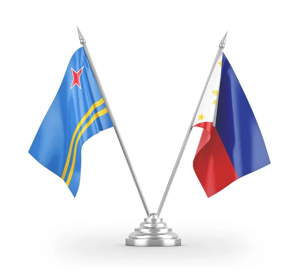 Filippijnen en Aruba tafelvlaggen geïsoleerd op witte 3d rendering — Stockfoto