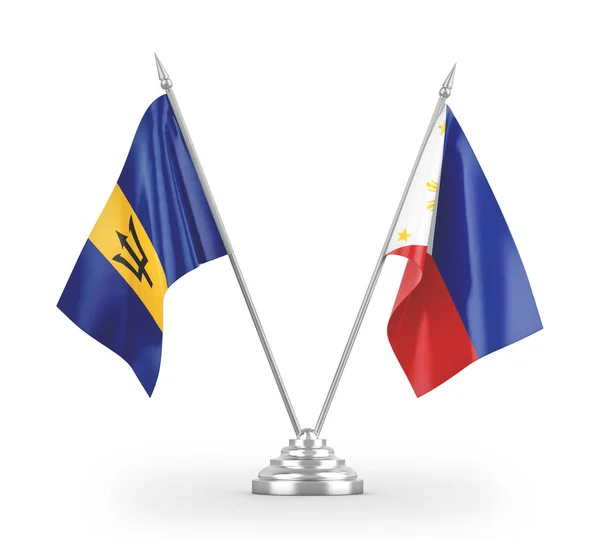 Bandeiras de mesa Filipinas e Barbados isoladas em renderização 3D branca — Fotografia de Stock