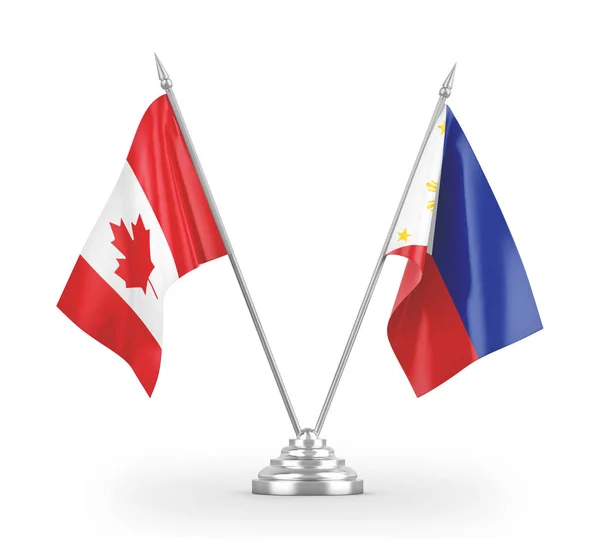 Filipinler ve Kanada masa bayrakları beyaz 3D görüntüleme üzerinde izole — Stok fotoğraf