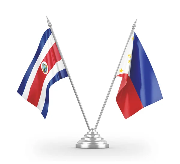 Filippinerna och Costa Rica bordsflaggor isolerade på vit 3d rendering — Stockfoto