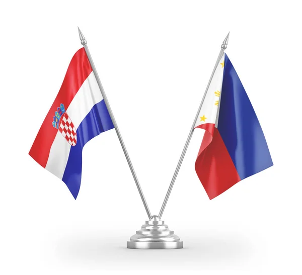 Banderas de mesa de Filipinas y Croacia aisladas en renderizado 3D blanco — Foto de Stock