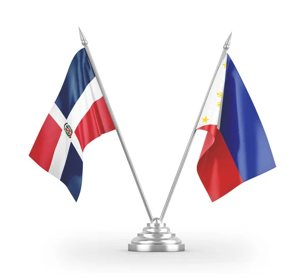 Bandiere da tavolo Filippine e Repubblica Dominicana isolate su rendering 3D bianco — Foto Stock