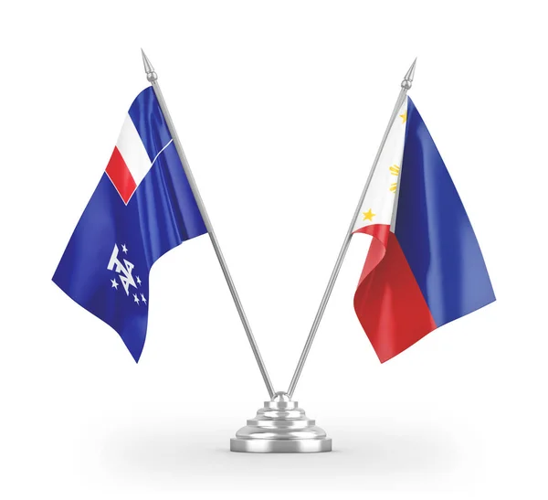 Filippijnen en Franse Zuidelijke en Antarctische Landen tafelvlaggen geïsoleerd op witte 3d weergave — Stockfoto