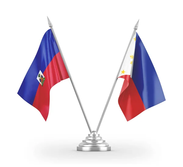 菲律宾和海地在白色3D渲染上孤立的桌旗 — 图库照片