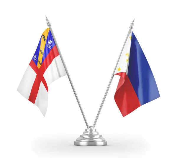 Filippijnen en Herm tafelvlaggen geïsoleerd op witte 3d rendering — Stockfoto
