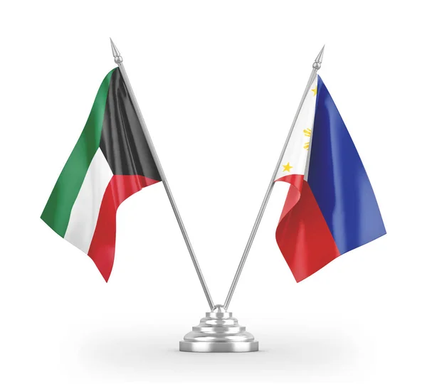 Filippinerna och Kuwait tabell flaggor isolerade på vit 3D-rendering — Stockfoto