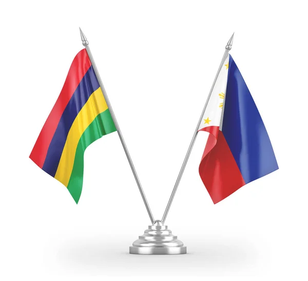 Filippijnen en Mauritius tafelvlaggen geïsoleerd op witte 3d rendering — Stockfoto