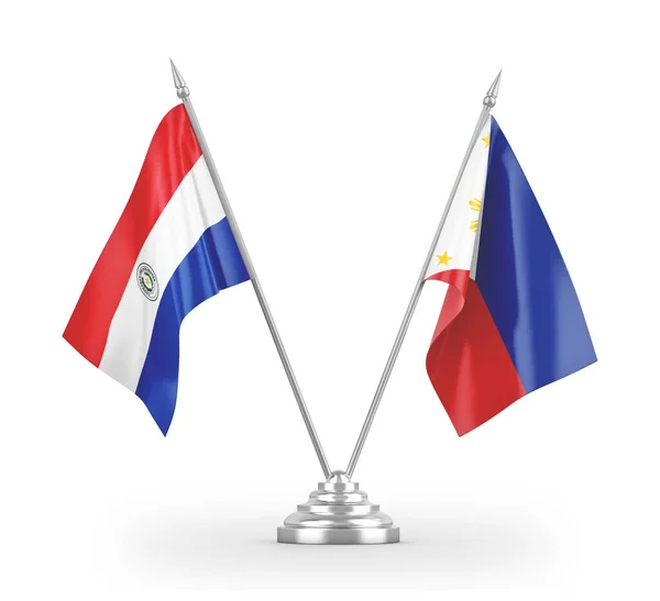 Filippinerna och Paraguay tabell flaggor isolerade på vit 3D-rendering — Stockfoto