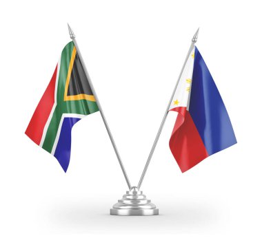 Filipinler ve Güney Afrika masa bayrakları beyaz 3D görüntüleme üzerinde izole