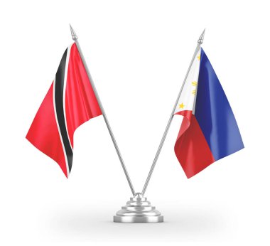 Filipinler, Trinidad ve Tobago masa bayrakları beyaz 3D görüntüleme