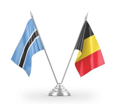 Belçika ve Botsvana masa bayrakları beyaz 3D görüntüleme üzerinde izole