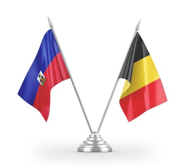 Belgium and Haiti table flags isolated on white 3D rendering