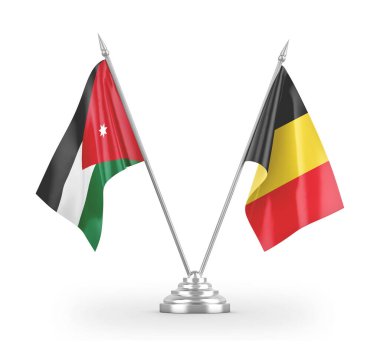 Belgium and Jordan table flags isolated on white 3D rendering