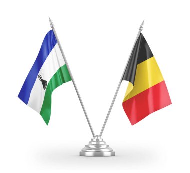 Belgium and Lesotho table flags isolated on white 3D rendering