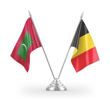 Belgium and Maldives table flags isolated on white 3D rendering