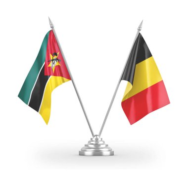 Belgium and Mozambique table flags isolated on white 3D rendering