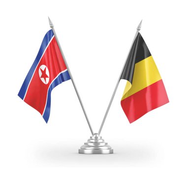 Belgium and North Korea table flags isolated on white 3D rendering