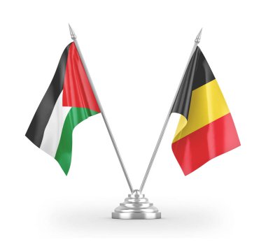 Belgium and Palestine table flags isolated on white 3D rendering