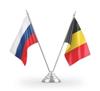 Belgium and Russia table flags isolated on white 3D rendering