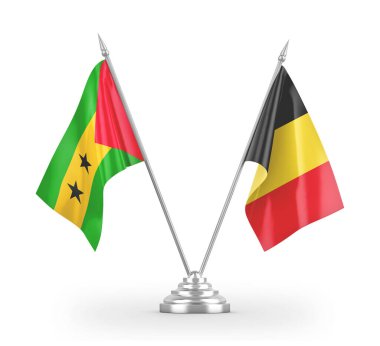 Belgium and Sao Tome and Principe table flags isolated on white 3D rendering