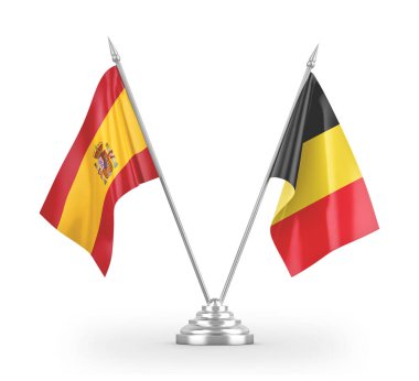 Belgium and Spain table flags isolated on white 3D rendering