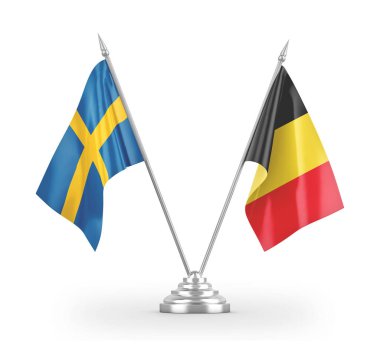 Belgium and Sweden table flags isolated on white 3D rendering