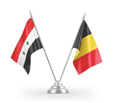 Belgium and Syria table flags isolated on white 3D rendering