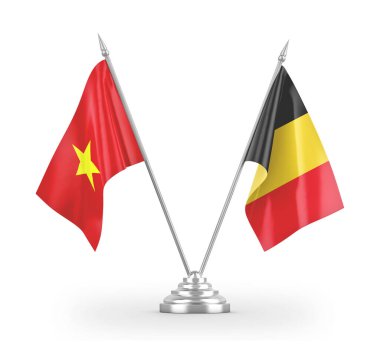 Belgium and Vietnam table flags isolated on white 3D rendering