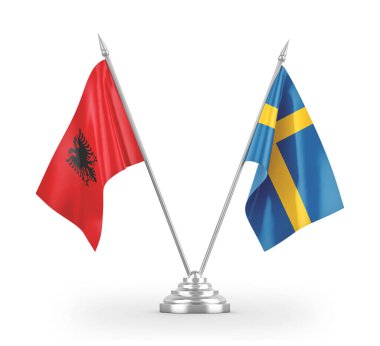 Sweden and Albania table flags isolated on white 3D rendering