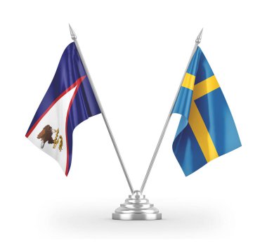 Sweden and American Samoa table flags isolated on white 3D rendering