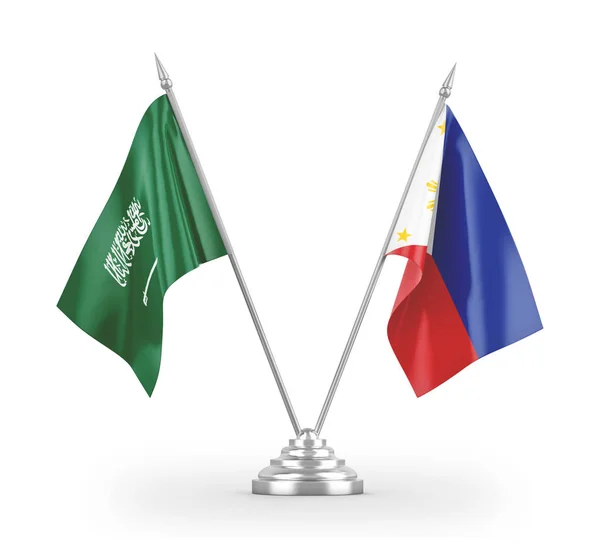 Filipinler ve Suudi Arabistan masa bayrakları beyaz 3D görüntüleme üzerinde izole — Stok fotoğraf