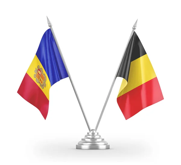 Belgien och Andorra bordsflaggor isolerade på vit 3d rendering — Stockfoto