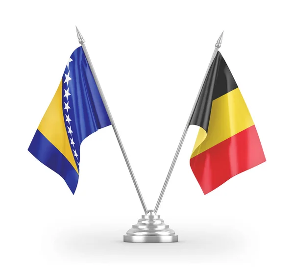 Belgien och Bosnien och Hercegovina bordsflaggor isolerade på vit 3D-rendering — Stockfoto