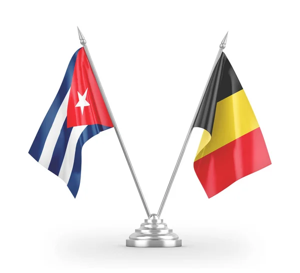 Belgien und Kuba Tischfahnen isoliert auf weißem 3D-Rendering — Stockfoto