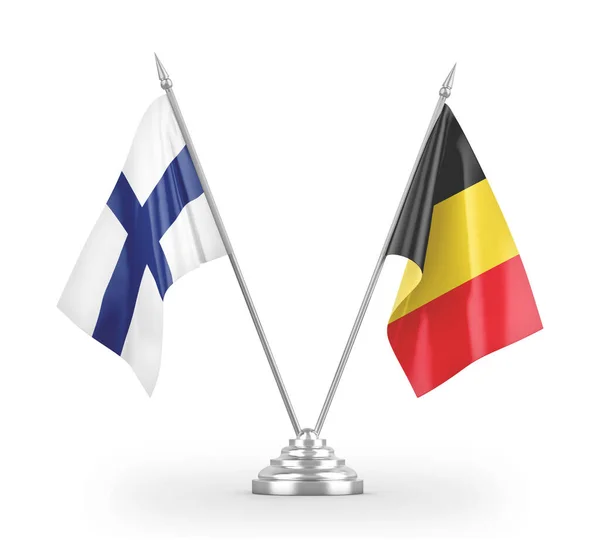 Banderas de mesa Bélgica y Finlandia aisladas en renderizado 3D blanco —  Fotos de Stock