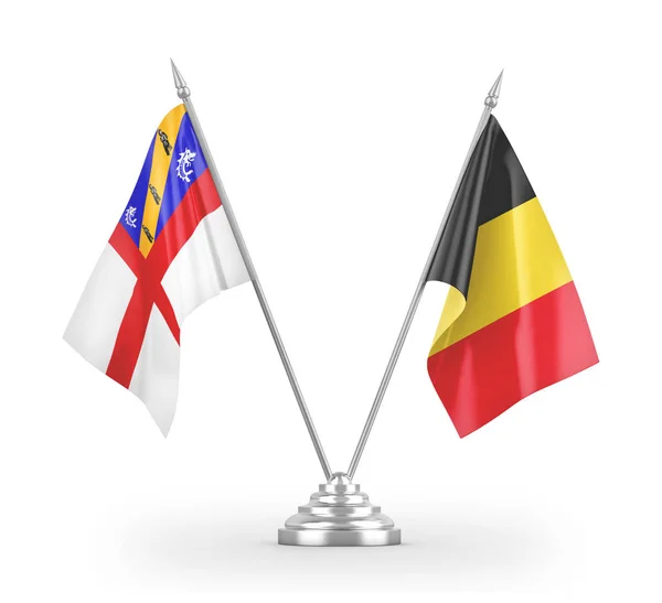 Belgium and Herm table flags isolated on white 3D rendering — Stockfoto