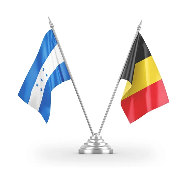 Belgia i Honduras table flagi izolowane na białym 3d renderowania — Zdjęcie stockowe