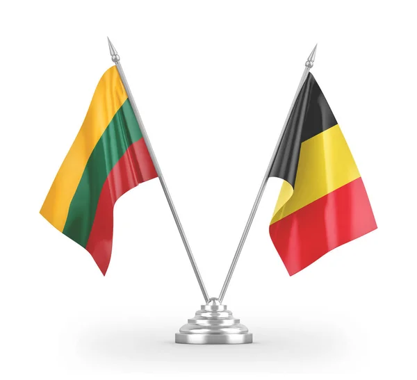 België en Litouwen tafelvlaggen geïsoleerd op witte 3d-rendering — Stockfoto