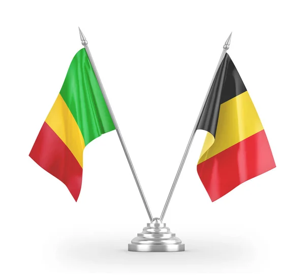 Belgium and Mali table flags isolated on white 3D rendering — Stockfoto