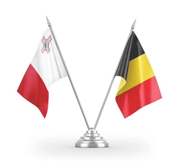 Belgia i Malta table flagi izolowane na białym 3d renderowania — Zdjęcie stockowe