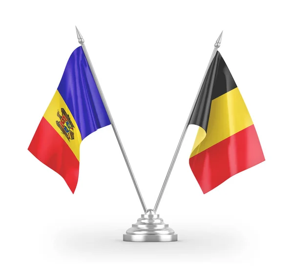 Belgium and Moldova table flags isolated on white 3D rendering — Stockfoto