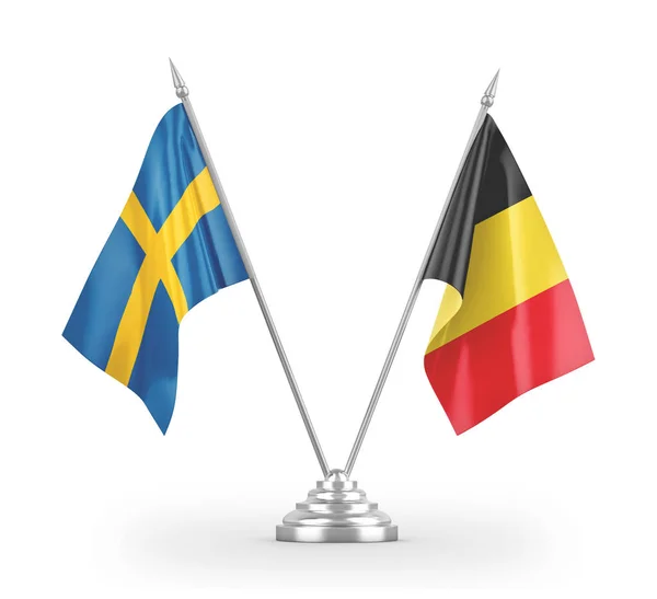 Belgium and Sweden table flags isolated on white 3D rendering — Stockfoto