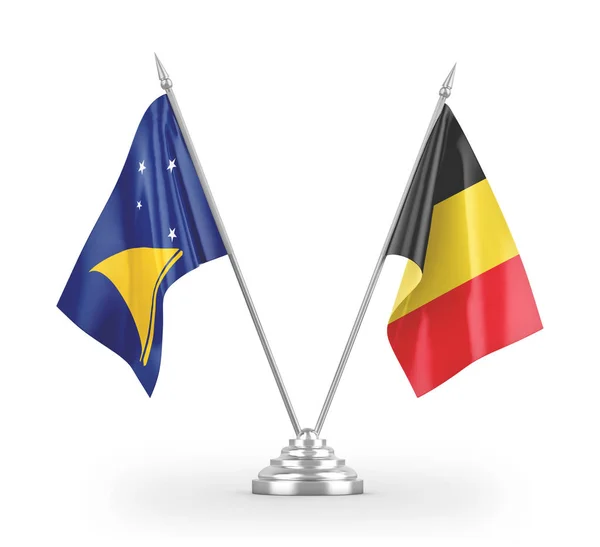 Belgium and Tokelau table flags isolated on white 3D rendering — Stockfoto