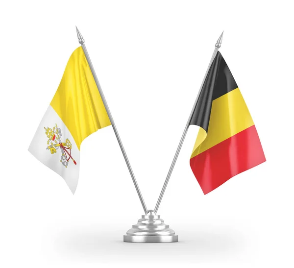 België en Vaticaan tafelvlaggen geïsoleerd op witte 3d rendering — Stockfoto