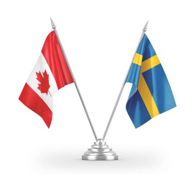 Sweden and Canada table flags isolated on white 3D rendering