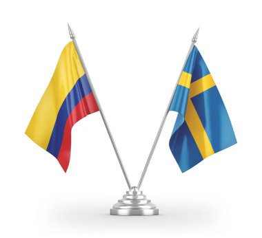 Sweden and Colombia table flags isolated on white 3D rendering